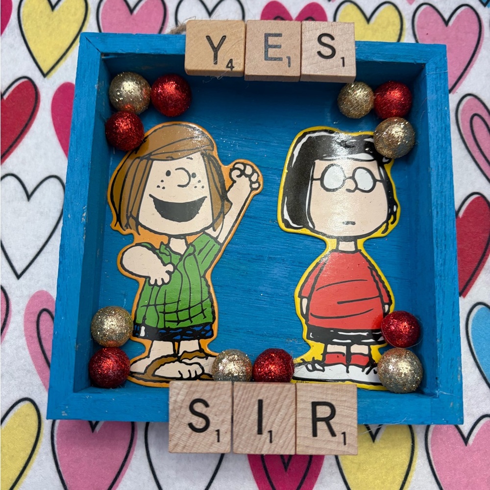 Peppermint Patty and Marcie Scrabble tile art shadow box.